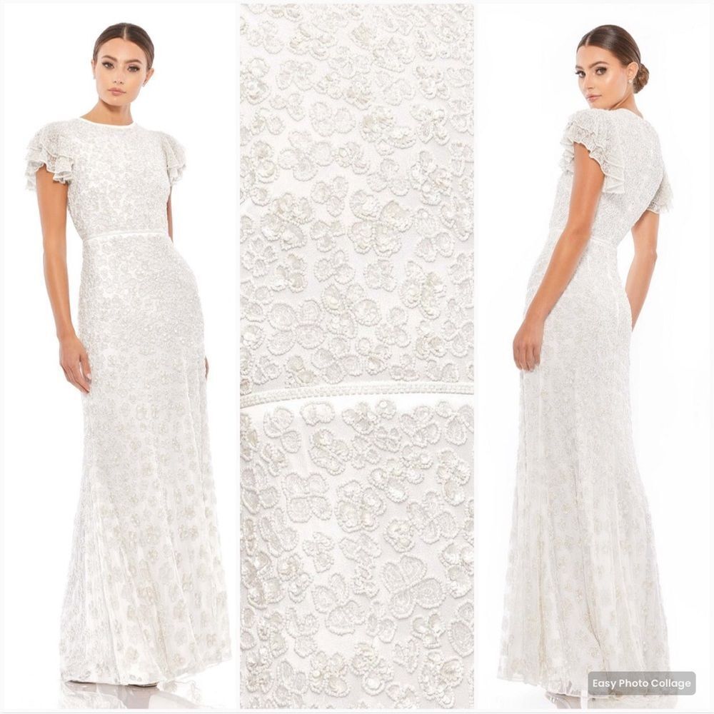 Mac Duggal 10748 White Floral Beaded Gown Dress